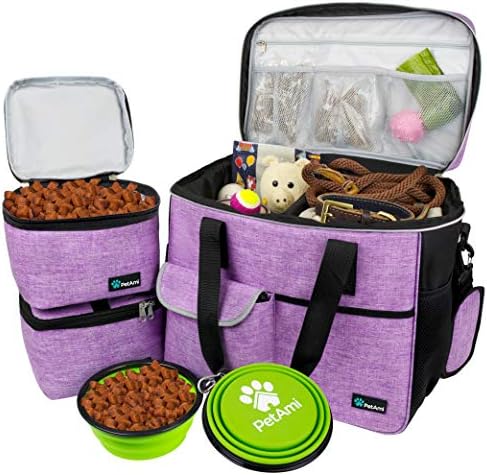 PetAmi Dog Travel Bag Organizer, Pet Supplies Tote Diaper Bag, Purple Large by PetAmi