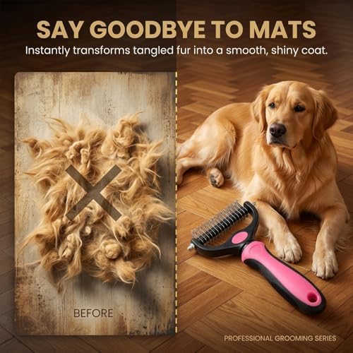 Dematting Comb for Dogs and Cats, Undercoat Rake Pet Brush for Long Hair, Deshedding Dog Brush Removes Tangles Knots and Loose Fur, Grooming Tool for Thick Coats (Pink M+L) - Image 6