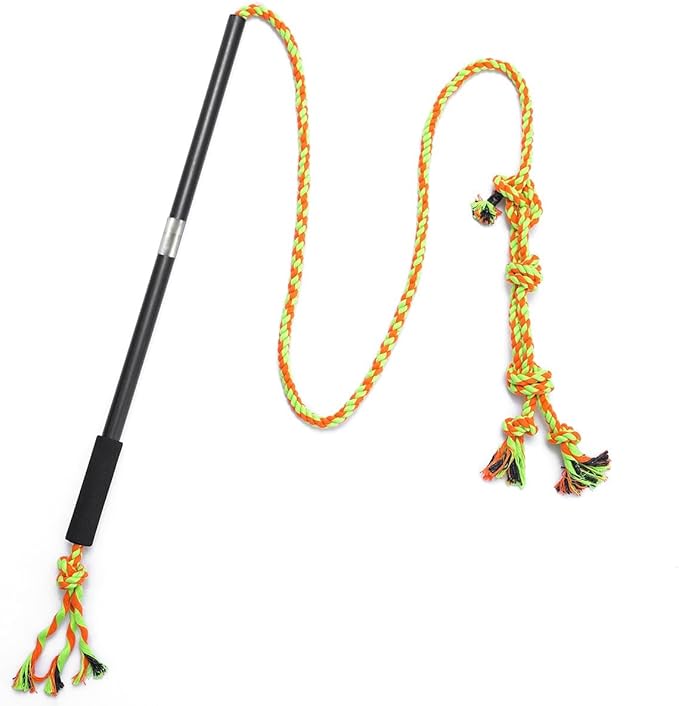 Interactive Flirt Pole Toy for Dogs Chase and Tug of War,Durable Teaser Wand with Pet Fleece Rope Tether Lure Toy to Outdoor Exercise & Training for Small Medium Large Dogs (Black)
