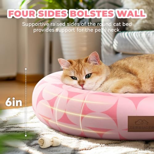 Zerbuger 20in Pink Pattern Round Dog Bed Sofa for Dogs Cats, Washable - Image 2