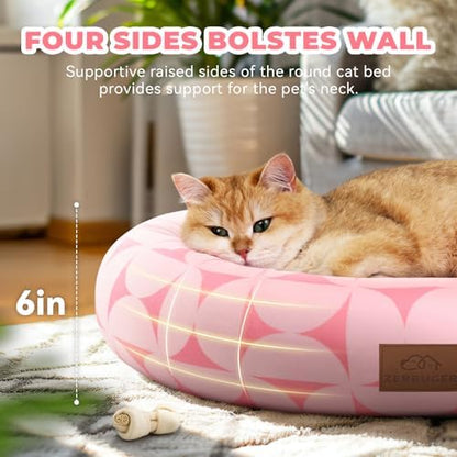 Zerbuger 20in Pink Pattern Round Dog Bed Sofa for Dogs Cats, Washable - Image 2