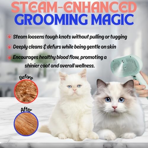 Pet Steam Brush for Cats Dogs, 3-in-1 Cat Grooming Tool with Water Spray and Quick Hair Release Button, Hair Removal Comb for Shedding, Steamy Brush (White) - Image 4