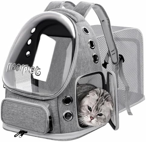 Breathable Cat Bubble Backpack Large Space Pet Carrier Backpack Expandable for Kitty Dog, Foldable Airline Approved Cat Backpack, Transparent PetTravel Backpack Up to 20 lbs (Green) (Grey) by YUNLINLI