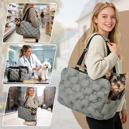 Dog Purse Carrier for Small Dog Cats, Soft Quilted Puppy Carrier Soft-Sided Carriers Bag, Luxury Stylish Small Dog Cat Travel Tote for Pets Up to 11 lbs (Grey, 15.7" L x 7.9" W x 7.1" H) - Image 6