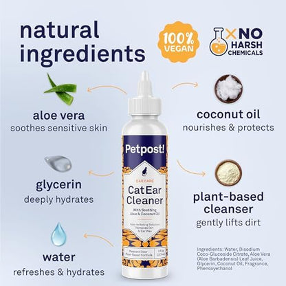 Petpost | Cat Ear Cleaner - Best Ear Remedy for Cats - Natural Coconut Oil Treatment Drops - Alcohol & Medicine Free - 8 oz. - Image 3