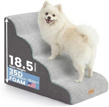 Gardner Pet 4-Step Dog Stairs for Small Dogs 18.5" H, Curved 4-Step Pet Stairs, Dog Steps for High Bed (18-20 in), Couch with Durable Non-Slip Waterproof Fabric Cover and CertiPUR-US Certified Foam by GardnerPet