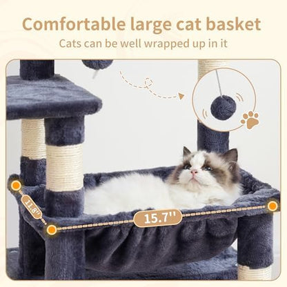 Heybly Cat Tree, Kitten Tower with Large Soft Cat Basket HCT008SG - Image 4