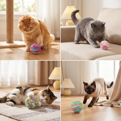 CIATBYYJ 4Pcs 1.57" Yarn Cat Toy Balls, Hand-Crocheted Yarn Cat Ball with Bell Inside, Kittens Chew Toys for Indoor Cats Kitty, Interactive Cats Nip Chew Toys for All Pet Breed - Image 3