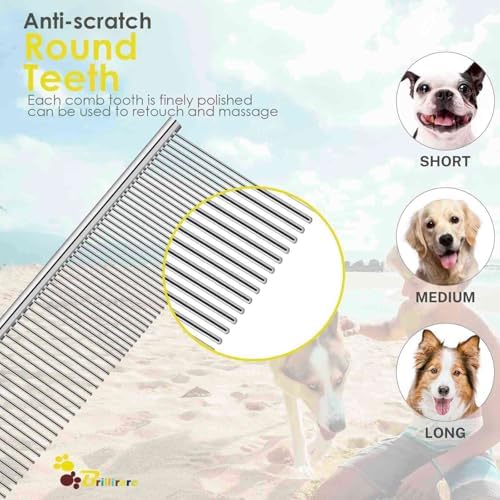 Dog Grooming Comb Pet, Stainless Steel Cat Combs with Rounded Teeth, Professional Metal Tear Stain Remover, Dematting Tool for Small, Medium & Large Pets-7.5in - Image 4