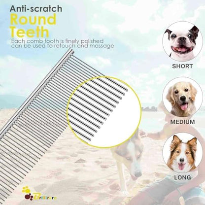 Dog Grooming Comb Pet, Stainless Steel Cat Combs with Rounded Teeth, Professional Metal Tear Stain Remover, Dematting Tool for Small, Medium & Large Pets-7.5in - Image 4