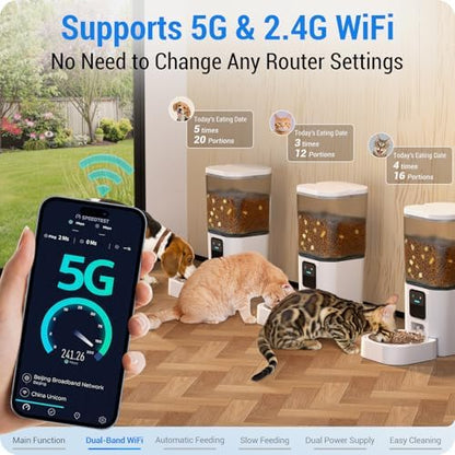 Automatic Cat Feeder with 5G WiFi: Automatic Dog Feeder with Slow Feed & Smart APP Control, 7L Timed Auto Cat Food Dispenser with Alexa for Pets, Detachable for Easy Cleaning - 29 Cups - Image 3