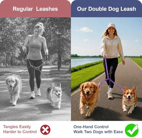 Double Dog Leash Padded Handle 360°Swivel No Tangle Dual Leash for Two Dogs - Image 6
