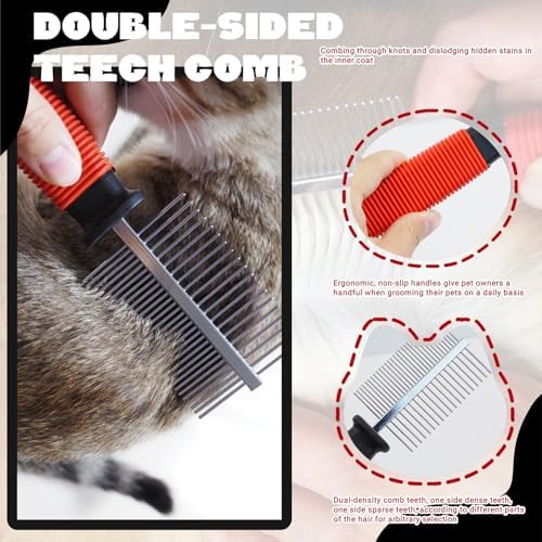 3-Pack Long-Tooth Pet Brush Set - Dog Rake Brush & Steel Shedding Comb & Double-Sided Teech Comb for Double Coat Large Dogs, Horses - Image 5