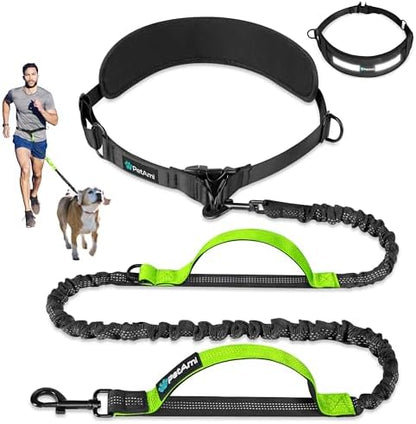 PetAmi Hands Free Dog Leash with Padded Lumbar Waist Belt, Shock Absorbing Bungee, Quick Release Buckle, Dual Handle, Running Jogging Walking Leash for Medium Large Dogs Up to 125 lbs, Purple by PetAmi