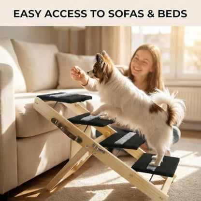 2-in-1 Indoor Pet Ramp, Wooden Folding 4-Tier Pet Stairs with Non-Slip Carpeted Steps, Ramp Perfect for Bed and Couch, 12.5" to 22.5" Height Adjustable (31.5x15) - Image 6