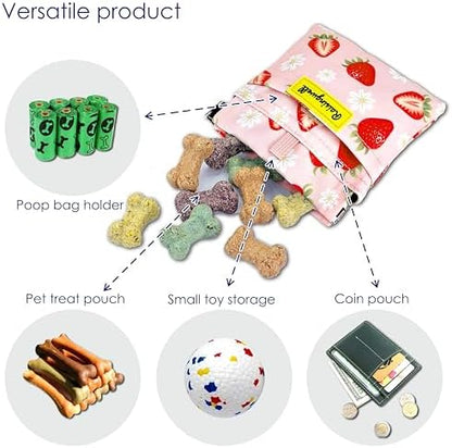 Dog Treat Pouch,Cotton Pocket Sized Training Holder, Hand Free Walking Funny Bag with Carabiner, Self-Closing Pet Feed Snack Reward, Behavior Aids for Puppy Travel or Outdoor Use（Strawberry） - Image 4