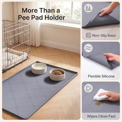 Dog Pee Pad Holder Tray, Silicone Mat 40 x 22 in, Raised Edge - Image 3