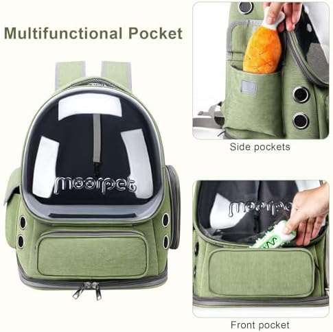 Cat Backpack Carrier, Breathable Cat Carrier Large Space Bubble Pet Backpack for Kitty Small Dog up to 20lbs, Transparent & Foldable Pet Carrier for Travel Hiking, Green - Image 6