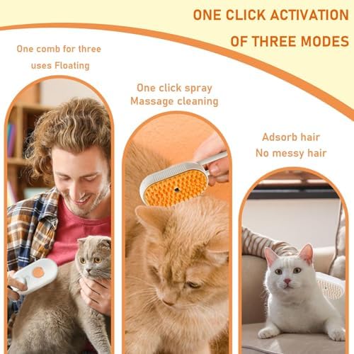 Cat Brush with Steam – 2 Pack 3-in-1 Grooming Kit with Self-Cleaning Vaporizer, Massage Brush for Long/Short Hair Pet Care - Image 3