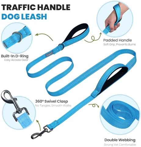 VIVAGLORY Double Handle Dog Leash Twingrip, 5ft x 1in, M, Blue - Image 3