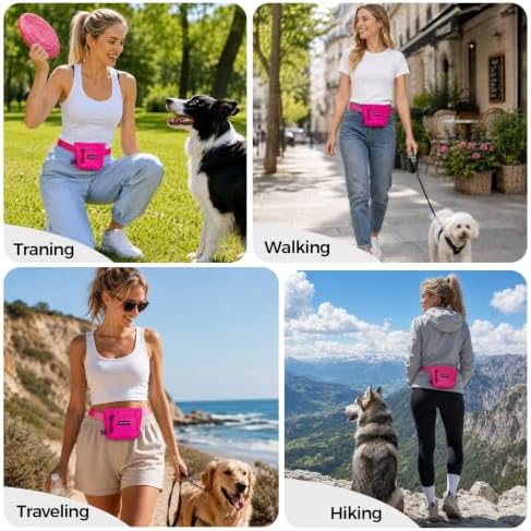 Dog Treat Pouch, Powerful Magnet Closure Device Dog Training Treat Bag Large Capacity Pet Treat Pouch with Poop Bag Dispenser Treat Bag for Dog Training with Metal Waistband Clip (Pink) - Image 7