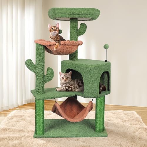 YUNIQUE Cat Tree with Cat Condo Scratch Post and Big Hammock, Green - Image 2