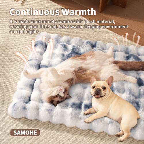 SOMAHE Cat Bed, Plush Faux Fur Kneading Flat Mat - Machine Washable Fluffy Pet Bed for Indoor Cats, Non-Slip Small Kitten Bed, Therapeutic Knead Cat Mat for Couch & Window Sill, 23"×15" Inch, Blue - Image 6