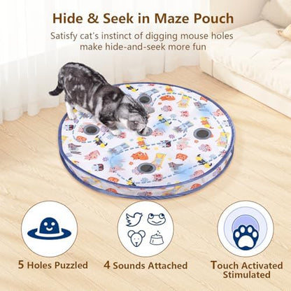 ORSDA Interactive Cat Toys Ball, Automatic Fast Rolling Ball in Pouch, Hide and Seek for Indoor Cats, Motion Chirping Activated Moving Toy, 5 Holes Mat Mouse Catching Game - Image 3