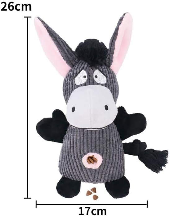 Donkey Squeaky Dog Toy with Crinkle Paper Plush Rope Dog Toy Relief Boredom Dog Toys Treats Feeder Puzzle Pet Toy for Chewer Small Medium Breed Dog