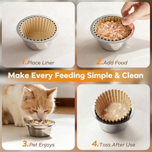 300 Pack Disposable Cat Bowl Liners with 2 Stainless Steel Bowls - Image 6