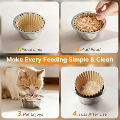 300 Pack Disposable Cat Bowl Liners with 2 Stainless Steel Bowls - Image 6