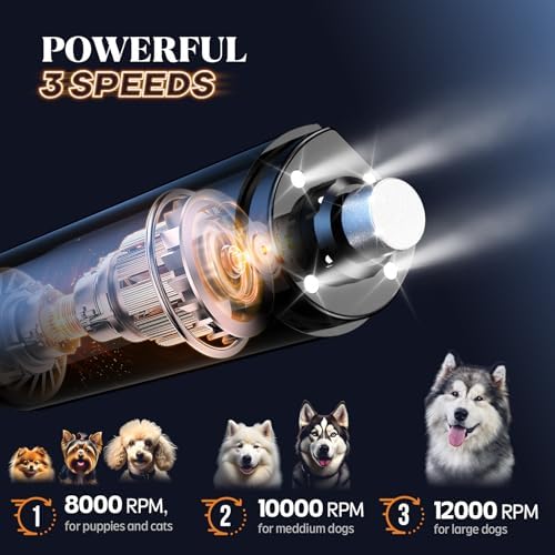 YABIFE 4-Lights Dog Nail Grinder, Easy Quick Locate Dog Nail Trimmers, for Puppy Paw Toenails or Pets from Small, Medium to Large, with Travel Lock, Whisper Quiet, Heavy Duty 3 Speeds - Image 3