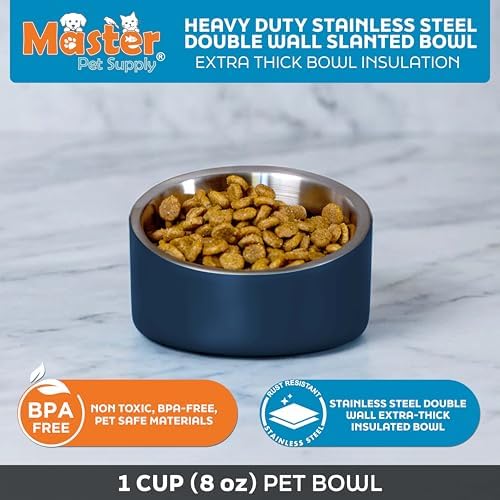 Master Pet Supply Stainless Steel Slanted Dog Cat Food Bowl 8 oz Navy Blue - Image 3