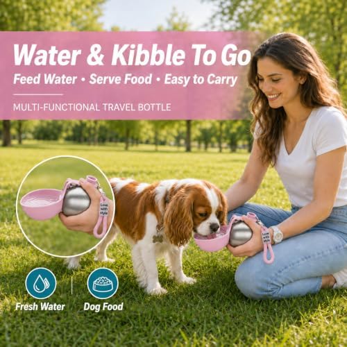 Portable Pet Dog Water Bottle with Silicone Collapsible Bowl, 10 oz Pink - Image 4