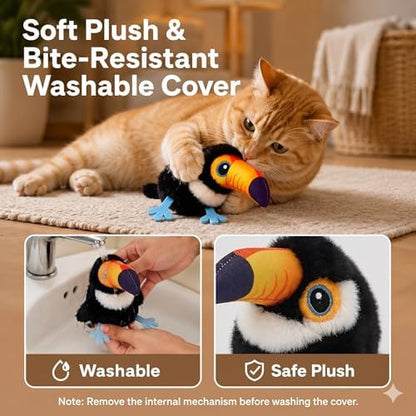Flapping Bird Cat Toy, Toucan Plush Touch Activated Bird Chirp Cat Toy with Refillable Catnip, USB Rechargeable Interactive Kitten Exercise Toy,4.92"(No Flying) - Image 7