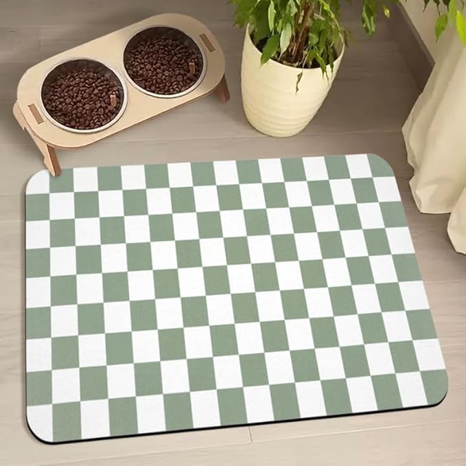 Dog Food Mats for Floors Waterproof, Pet Water Bowl Mats Pet Feeding Absorbent Placemats Plaid 24 * 32 inch