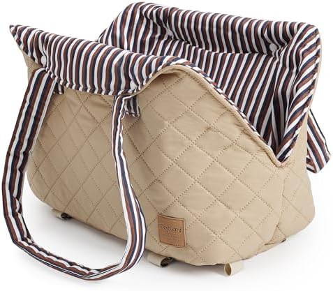 Small Dogs Under 12 lbs Adjustable Portable Center Console Car Seat, Built-in Bubble wrap, Fits Most Cars & SUVs with Convenient Handbag Functionality, Stylish Travel Pet Bag (Beige) - Image 2