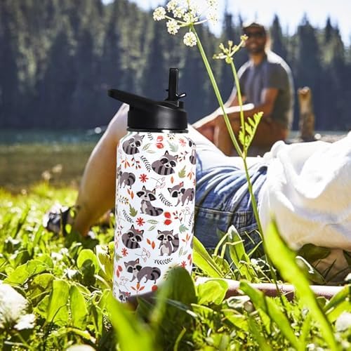 32oz Racoon Stainless Insulated Aater Water Bottle with Straw,Racoon Gym Hiking Sports Coffee Mug Cup Water Bottles,Racoon Gifts for Women,Racoon Decor Stuff Accessories - Image 5