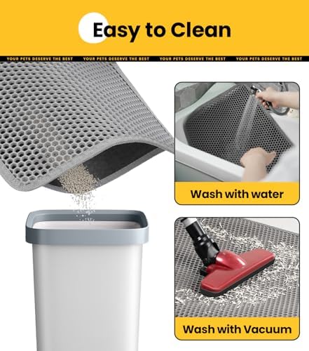 Conlun Cat Litter Trapping Mat for Small Spaces, 23.6"x14.6" Space-Saving Litter Box Floor Mat, Hexagon Grids & Anti-Leak Base, Machine Washable, Non-Slip Kitty Matt for Apartment, Gray - Image 6