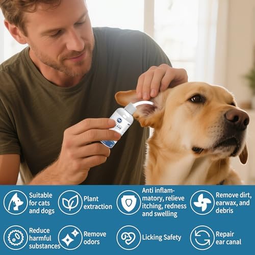 Dog Ear Cleaner, Contains Aloe Vera, Relieves Itching, Removes Earwax Buildup, Debris, Odors, Non Irritating, with Extended Soft Silicone Dropper, For Dogs and Cats, 1 Bottles (2.03 oz in total) - Image 2