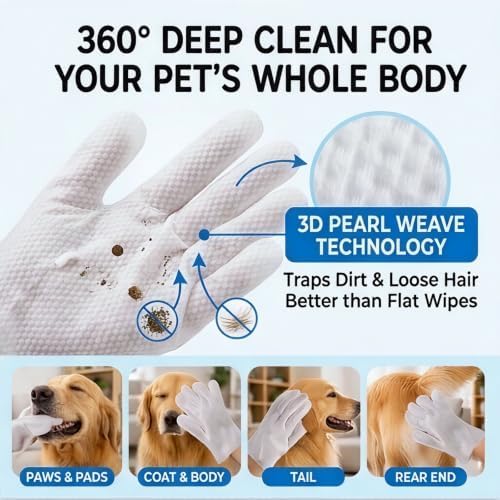 Pet Cleansing Glove Wipes for Dogs & Cats, 20 Count Hypoallergenic No-Rinse Pet Grooming Wipes with Aloe Vera, Thick & Durable Cleaning Gloves for Paws, Coat & Body, Ideal for Home & Travel - Image 2