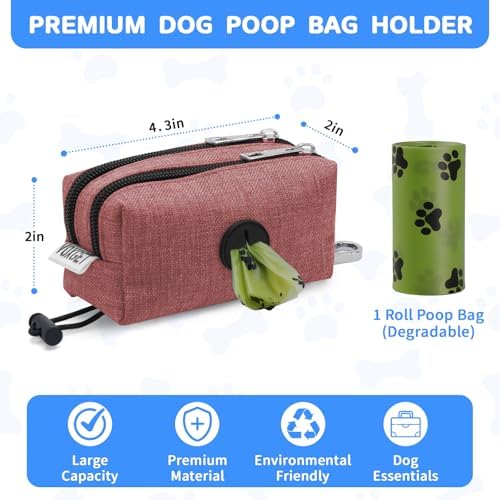 Dog Poop Bag Holder with Treat Pouch, 2 Zipper Pockets & Leash Clip - Image 5