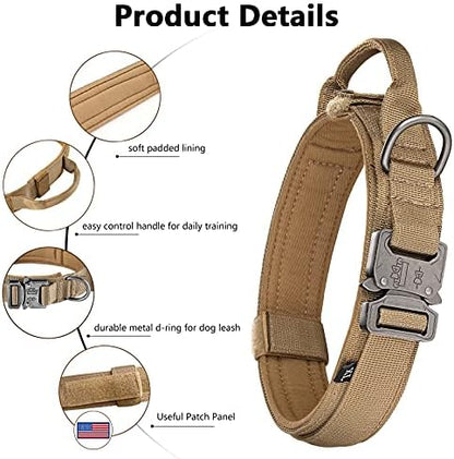 DAGANXI Tactical Dog Collar, Adjustable Military Training Nylon Dog Collar with Control Handle and Heavy Metal Buckle for Medium and Large Dogs, with Patches and Airtags Case (S, Brown) - Image 4