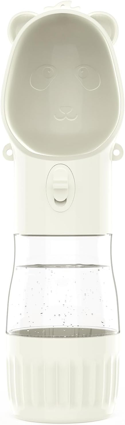 YFL Portable Dog Water Bottle with Food Container - 2 in 1 Travel Puppy Water Dispenser with Crossbody Sling & Strap - Leak Proof, Aesthetic Dog Walking Accessory for Hiking (White)