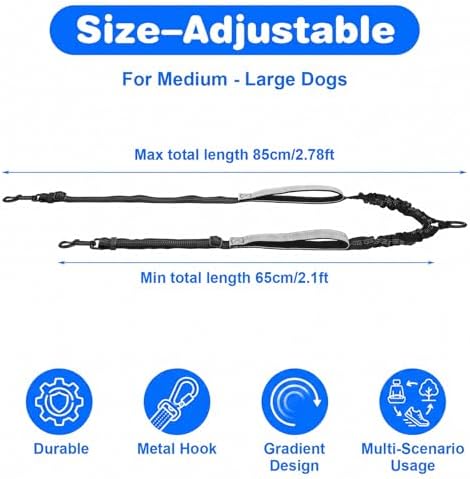 Double Dog Leash for Two Dogs, Adjustable Dual Control Handles Dog Leash - Image 2