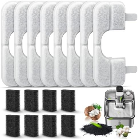8 Pack Replacement Filters & 8 Pump Sponges for Qinliy Cat Water Fountain by Fenkabs