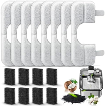 8 Pack Replacement Filters & 8 Pump Sponges for Qinliy Cat Water Fountain by Fenkabs