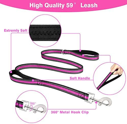 WINSEE Pet Harness Collar and Leash Set, All-in-one Reflective Dog Harness No Pull with Adjustable Buckles for Puppies, Small, Medium, Large, and Extra-Large Dogs (X-Large, Rosy) - Image 3