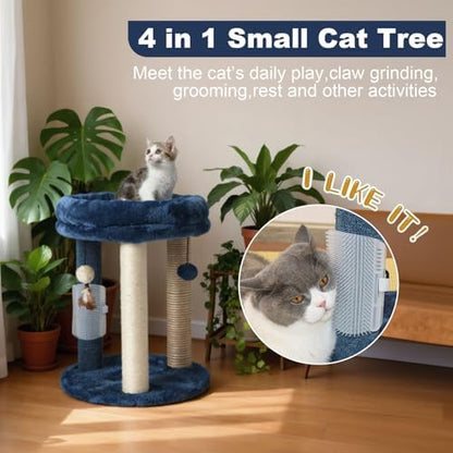 MECOOL Cat Scratching Post Tree with Tower Soft Bed.Natural Quality Sisal Carpet Jute Scratch Posts with Three Hanging Ball Toys and Massage Brush for Indoor Cats and Kittens Blue - Image 2