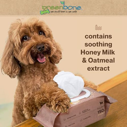 Greenbone Dog Wipes Natural and Safe for Grooming Paws, Body and Butt Cleaning Deodorizing Honey Milk Oatmeal 150 Wipes - Image 5